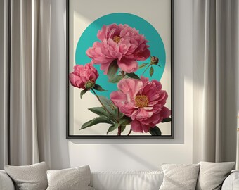 Arte en lienzo de peonía rosa • Impresión floral moderna, enmarcada o sin marco