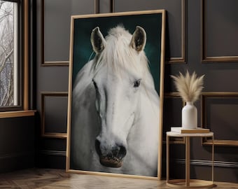Stampa ritratto di cavallo bianco / Elegante arte murale equestre