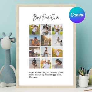 Modelo de presente com foto para o Dia dos Pais, presente com foto editável para o pai, pôster de colagem de fotos do papai para impressão, impressão do papai, download instantâneo