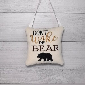 Embroidered Bear Canvas Door Knob Hanger: Rustic Lodge Cabin Decor