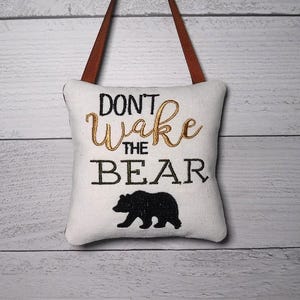 Embroidered Bear Canvas Door Knob Hanger: Rustic Lodge Cabin Decor