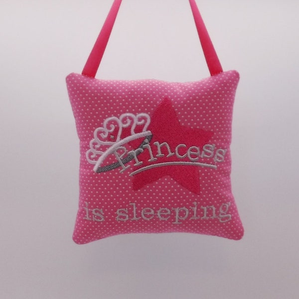 Embroidered Princess is Sleeping Door Knob Hanger, Door Ornament, Nursery Decor, Fabric Plaque