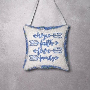 Embroidered Hope, Faith, Love, Family Door Knob Hanger, Christian Decor, Hanging Pillow, Door Decoration