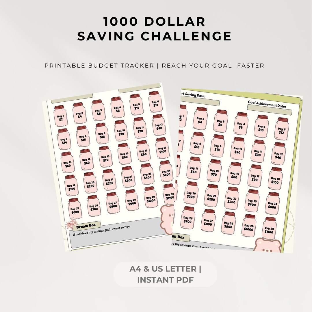 Money Saving Challenge Tracker Printable | Budget Planner & 1K Saving ...