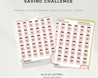 1000 Dollar Savings Challenge Printable | Money Saving Tracker | Budget Planner | Cash Jar | A4 Us Letter | Money Organizer |