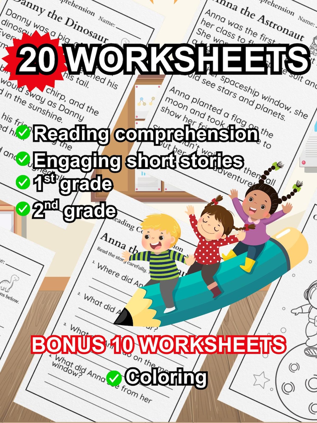 1st & 2nd Grade Reading Comprehension Worksheets | 30 Printable Stories ...