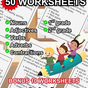 Grammatik-Arbeitsblätter für die 1 Nomen, Verben, Adjektive, Adverbien (Digitaler Download)