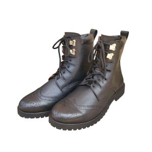 Herren Scottish Ghillie Brogues Kilt Boots Echtes Schwarzes Leder Traditionelle Highland Scottish Weeding Schuhe