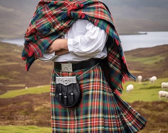 Tartán tradicional de las Tierras Altas, gran kilt escocés, gran kilt vintage para hombres con tartanes de clanes de más de 50 años