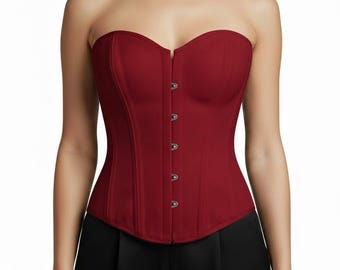 Woman Overbust Red Cotton Corset Steel Boned Waist Trainer Bustier Corset in 24 Plus Colors