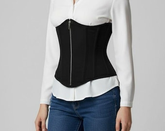 Woman Waist Training Under bust Black Zipper Cotton Corset Steel Boned Heavy Duty Fashion corset