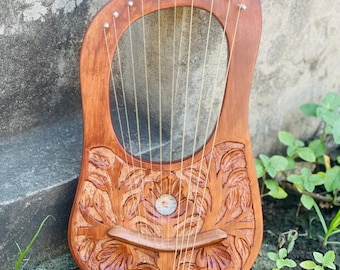 New Flower Rosewood 10 Metal String Lyre Harp With free String Set Bag and Tuning key