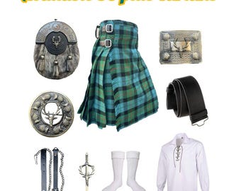 Herren Schottisches 9-teiliges Kilt-Outfit Hirschkopf Sporran Outfit Highland Weeding Kilt Set Erhältlich 50 Plus Clan Tartans