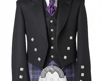 Men's Scottish Prince Charlie Jacket 100% Serge Wool Kilt Jacket With 5 Button Vest Highland Weeding Jacket | Chest Size 34” to 54 inch