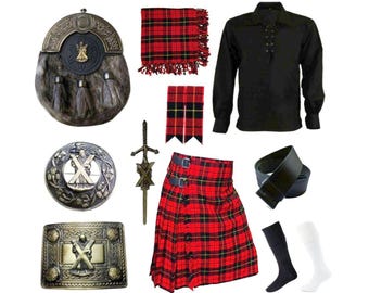 Men’s Scottish Highland Outfit | Traditional Tartan Kilt Set with Accessories | 10 PSC Antique kilt Outfit Dress Available in 50 Tartans