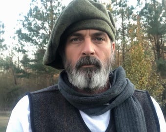 Men's Scottish Traditional Kilt Olive Green Hat Scot Wool Bonnet 100% Blazer Wool Hat Highlander Scottish Kilt Beret tam in Different Colors