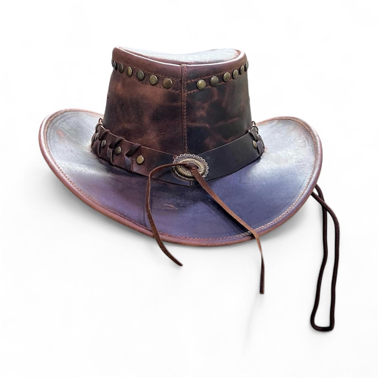 Handmade Brown Rustic Leather Cowboy Hat | Wide Brim Western Outback ...