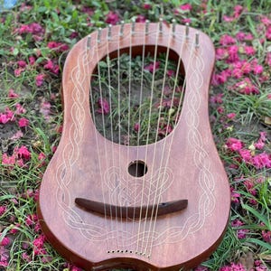Handcrafted Pipping 10 Metal String Lyre Harp Musical Wooden Lyre Harps with free Bag Key and String Set