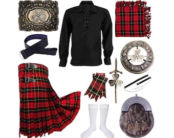 Men’s Traditional Scottish Highland Outfit | Tartan Kilt Set with Accessories | 10 PSC kilt Outfit Dress Available in 50 Tartans