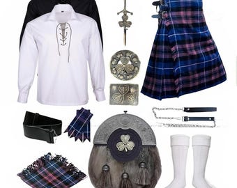 Men’s Scottish Highland Kilt Outfit | Traditional Tartan Kilt Set with Accessories | 10 PSC kilt Set Highland Wear |Available in 50+ Tartans