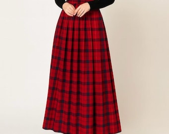 Dam tartan ull maxikjol | Hög midja med veckad skotsk pläd | Hellång A-linje | Vinterarvstil | 50+ tartaner