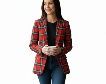 Chaqueta de tartán personalizada para mujer / Abrigo de lana escocés hecho a mano / Chaqueta de invierno a cuadros vintage para mujer / Disponible en más de 60 opciones de tartán