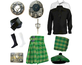 Skotsk höglands-kilt för män | Traditionell tartankilt med tillbehör | Kiltset med 10 delar finns i fler än 50 tartaner
