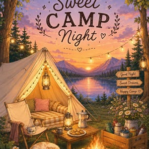 Cozy Camping Coloring Book | Minimalist Scenes, 20 Pages (Digital Download)