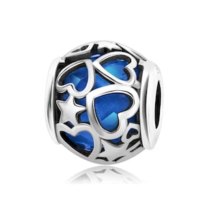 Charm for Pandora, S925 Charm, Bracelet charm, Spacer Bead, Necklace, Blue, Charm with hearts, Gift for her, Silver Jewellery, Inc gift bag