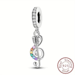 Charm Pandora compatible, Treble clef music symbol, Sterling Silver S925, Sparkly & colourful, Beautifully made. Gift for musician, Friend