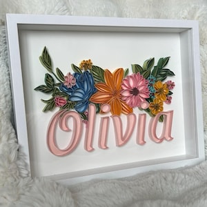 Quilling en papier personnalisé, Noms, lettres de l'alphabet et motifs personnalisés, Idées cadeaux fait main, Cadeau personnalisé, Fleurs piquées