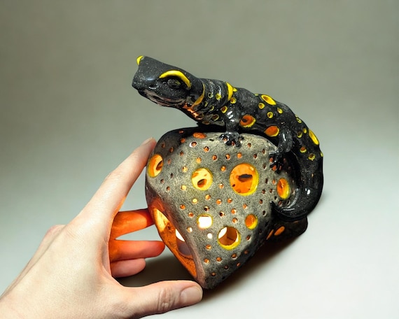Ceramic Salamander – Handmade Figurine, Candle Holder, Reptile Art Night Light. Made to order.