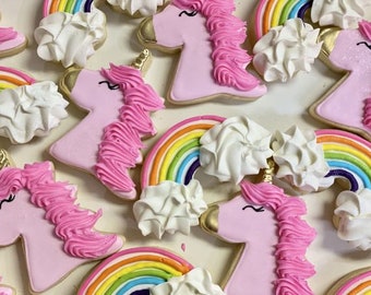 Birthday cookies, Rainbows and Unicorn Cookies, birthday, Royal Icing | 1 dz | Heat Sealed, birthday gift, cookie gift, decorated cookies