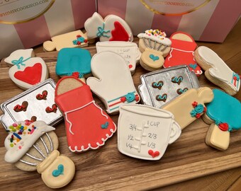 Mother's Day cookies, For the Mom who loves to bake, baking themed cookies, sugar cookies, decorated sugar cookies, Mother's Day gift