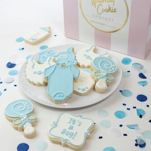 Baby Boy Decorated Sugar Cookies: Shower Favors, Gift Set