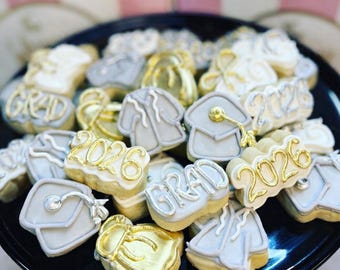 Graduation Sugar Cookies, Class of 2026, Silver and Gold, 3 Dozen