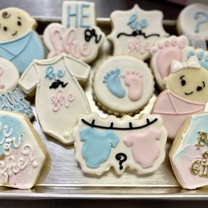 Gender Reveal Sugar Cookies, Decorated Baby Cookies