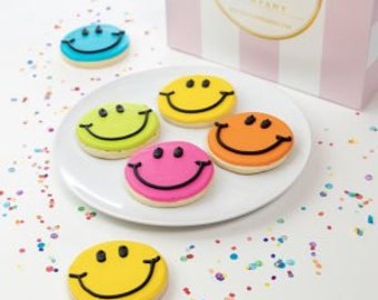 Sugar cookies, smiley face cookies, happy cookies, smiles, birthday gift, just because, decorated cookies, cookie gift, gift