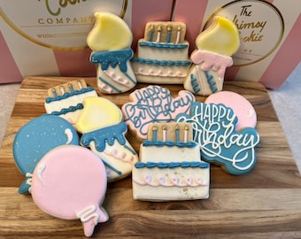 Birthday Sugar Cookies: Decorated Iced Cookies, Set of 12