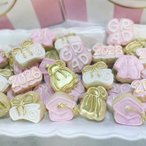 2026 Graduation Sugar Cookies, Pink and White Decorated Bites (3 dz)