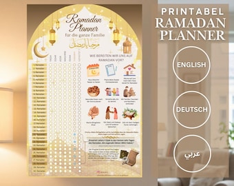 Ramadan Planner Printable 2026 Digital Download Ramadan Calendar Tracker Kids and Adults Islamic Wall Poster in (AR, DE, EN) Format|A4 A3 A2