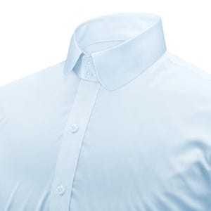 Shelby Brothers Style Men&#39;s High Collar Sky Blue Cotton Shirt 1930s Penny Round Club Collar 2 Buttons Tall Neck Retro Banker Dress Shirt