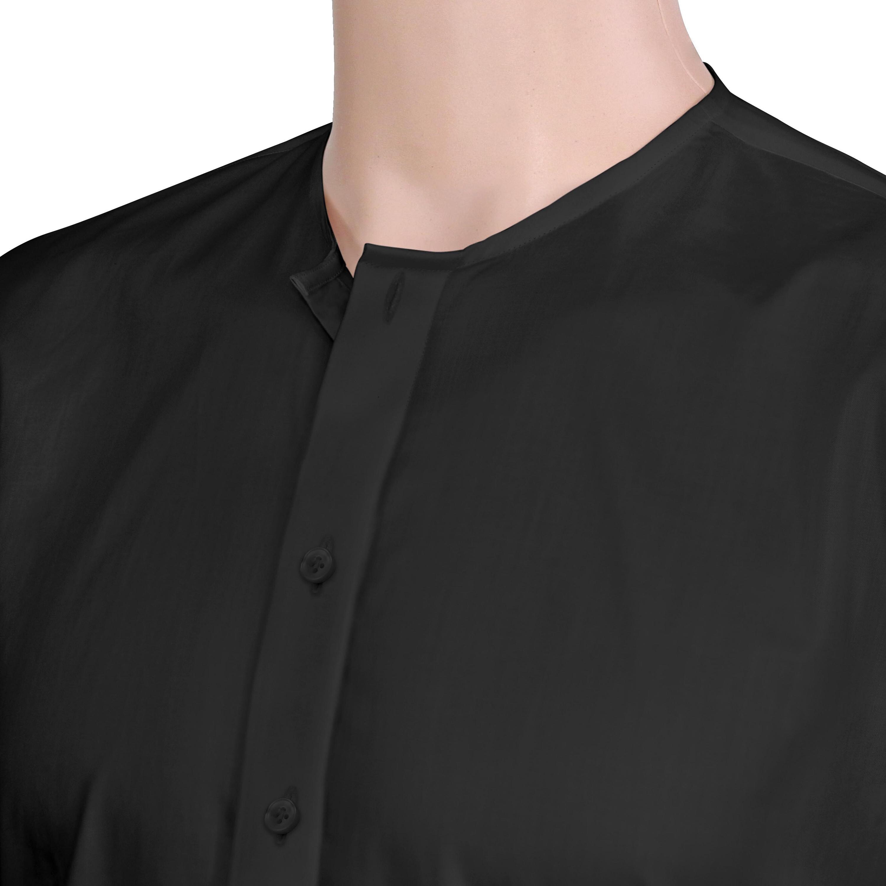 collarless dress shirt black Men's T Style Shirt 100% Cotton Round Neck Mandarin Grandad Tailored Fit Everyday Office Corporate Events Shirt Without collar
