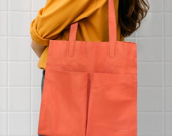 Casual Work Travel Shopping Tote Bag for Women Peach Soft Genuine Leather Handmade Stylish Shoulder Bag Durable Office Handbag