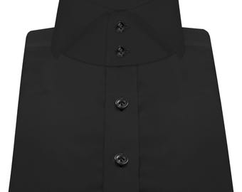 Men&#39;s High Collar 100% Cotton Shirt Black Red Carper Dress Harry Hill Style Italian President Cutaway Collar 2 Buttons Tall Neck Partywear