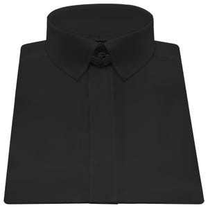Men&#39;s Formal Business Preppy Handmade Shirt Snap Tab Loop Collar Hidden Placket Black 100% Cotton Tailored Fit Bow Tie Wedding Dress