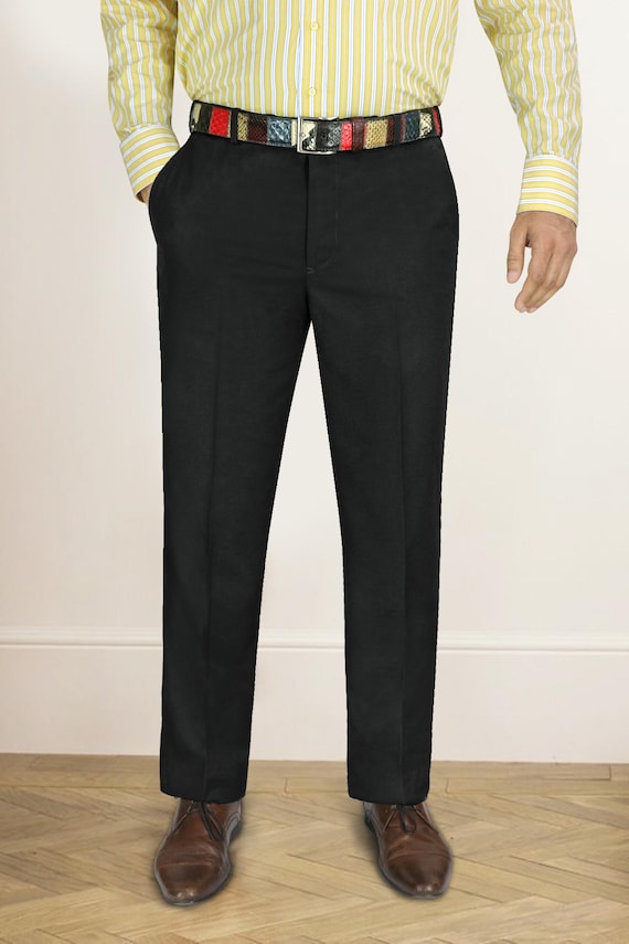 Mens Classic Black Smart Casual Trouser Tailored Fit Formal Lightweight Grooms Wedding Suit Dress Pant Office Work Wear Travel Ready Trouser