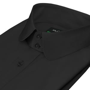 Men&#39;s Theatre Performance Club Wear Dress Shirt Peaky Blinders Style Black Cotton High Penny Round Collar 2 Buttons Tall Neck Retro Shirt