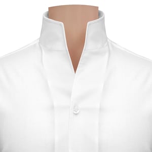 Camicia bianca da uomo, da sera, per abito da sposa, con colletto alto aperto, senza bottoni, stile preppy, collo alto, 100% cotone