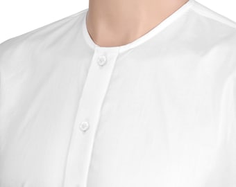 Men's Wedding White Collarless Dress Shirt Grandfather Round Neck Tunic Shirt 100% Cotton Hidden Placket Formal Modern Fit Preppy Dress Men's Wedding White Collarless Dress Shirt Grandfather Round Neck Tunic Shirt 100% Cotton Hidden Placket Formal Modern Fit Preppy Dress